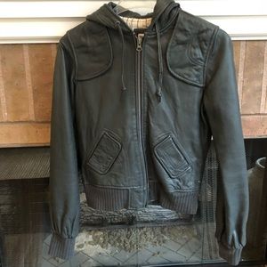 Aqua Hooded Leather Jacket